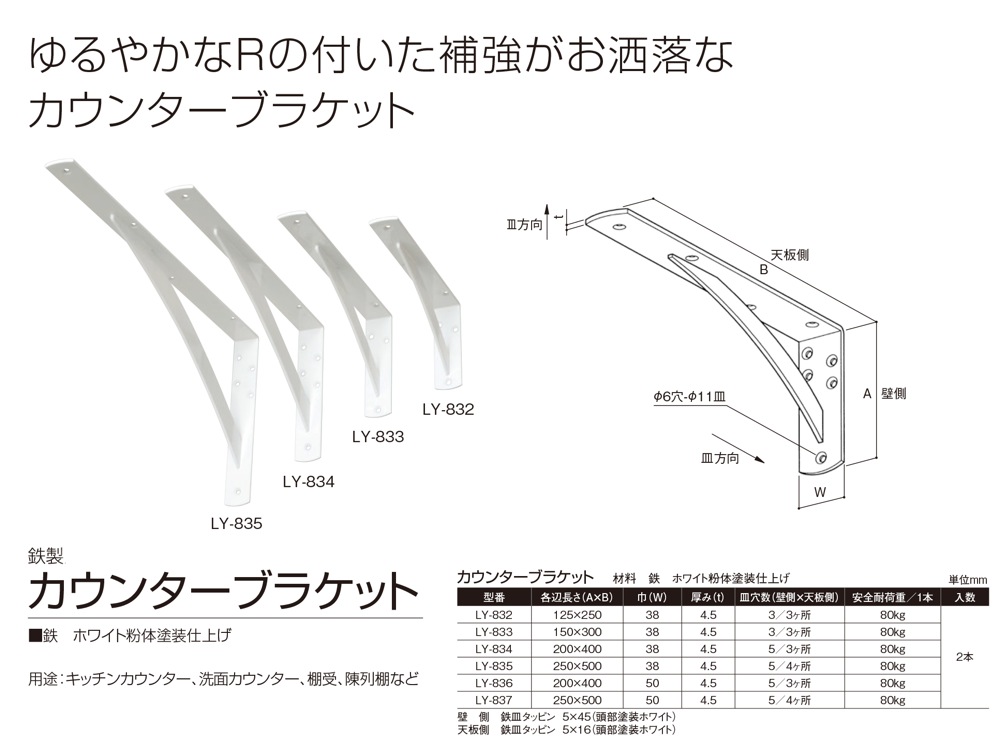 サヌキ カウンターブラケット LS-734 250×500×38 ステンレス - 1