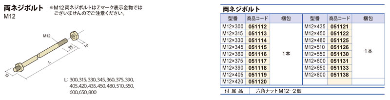 Z M12六角ボルト　M12×510　(50本 ケース） - 2